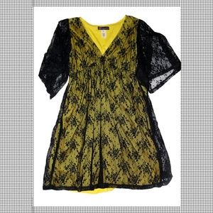 Yellow Black Lace Dress